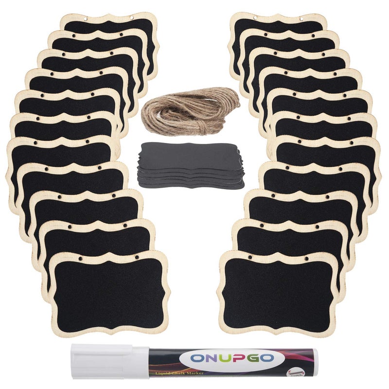 ONUPGO Mini Erasable Chalkboards, 20 Pack Wooden Hanging Labels, Price & Message Tags, Party Event Decorations - Image 2